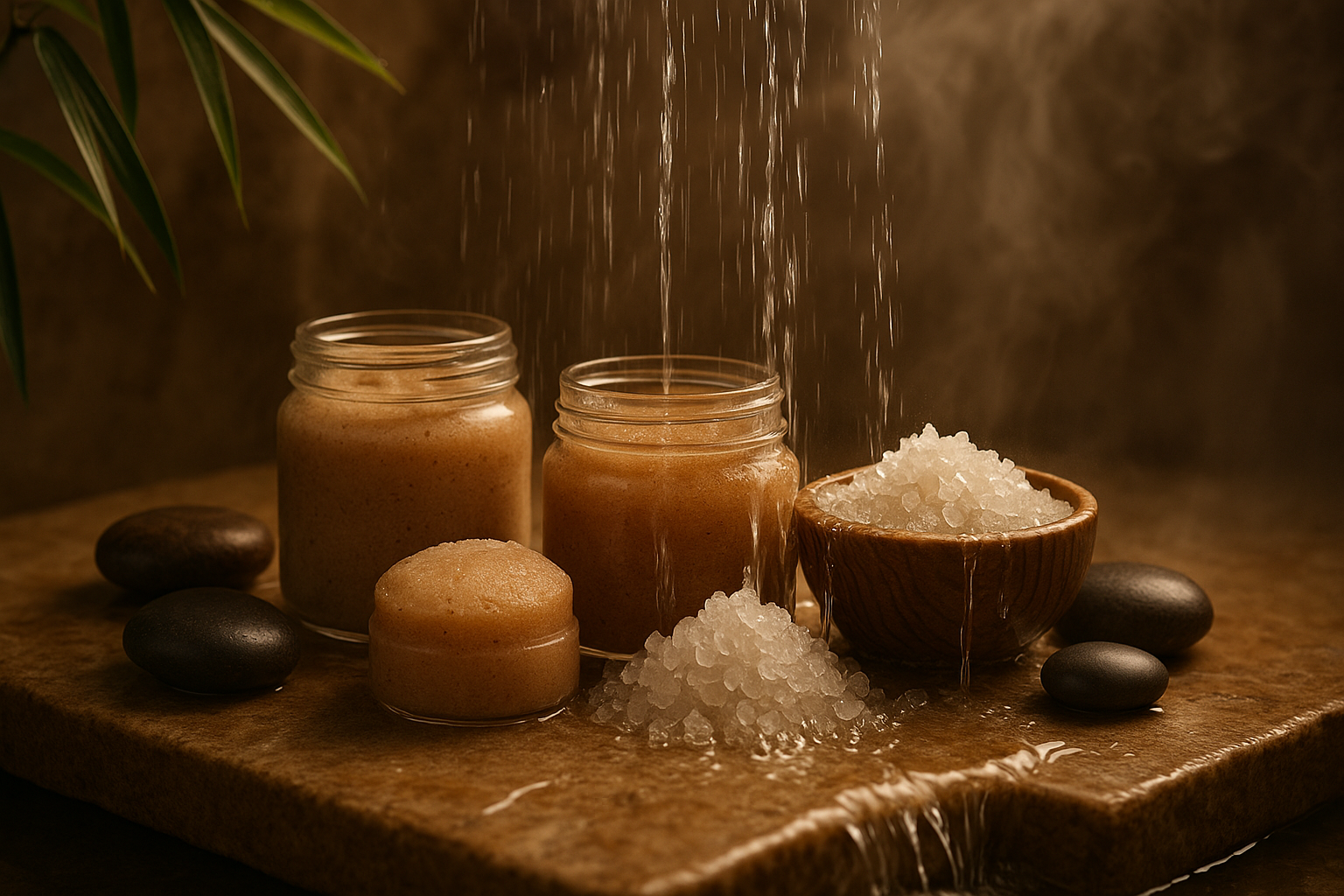 gentle bath scrubs and salts dripping with water  luxury, spa